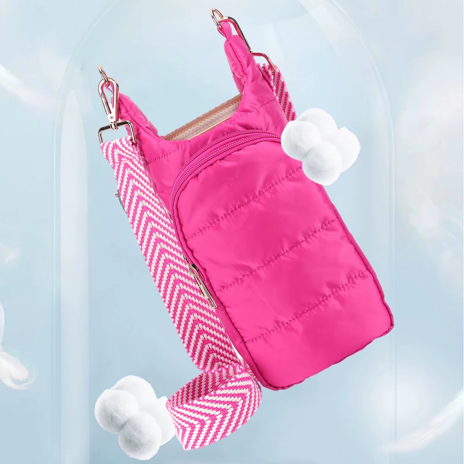 HydroCarry Puffer Tote – Adjustable Strap Water Bottle Carrier for Outdoor Travel & Daily Adventures