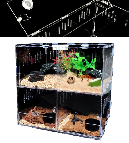 4 Grids Acrylic Pet Lizard Crawling Box Reptile Tank Insect Spiders Lizard Breeding