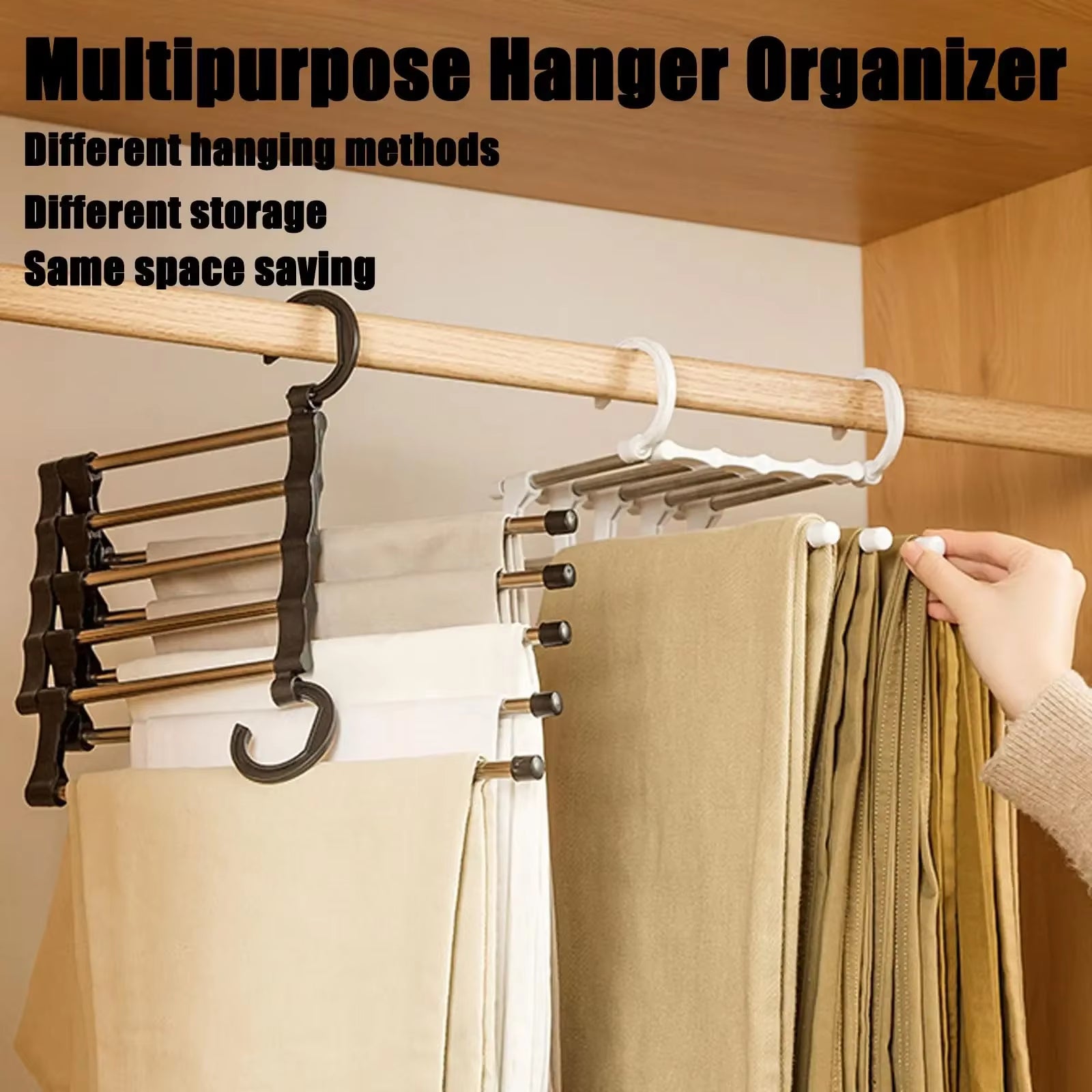 MaxiRack 5-in-1 Magic Trouser Rack – Stainless Steel Folding Pant & Tie Organizer for Closet & Wardrobe Storage